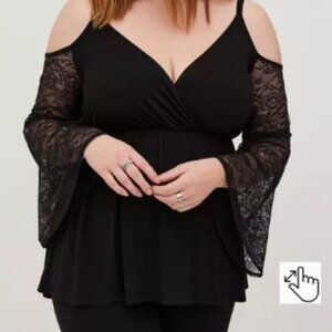 Torrid Babydoll Super Soft Surplice Cold Shoulder Lace Bell Sleeve Top Size 5X